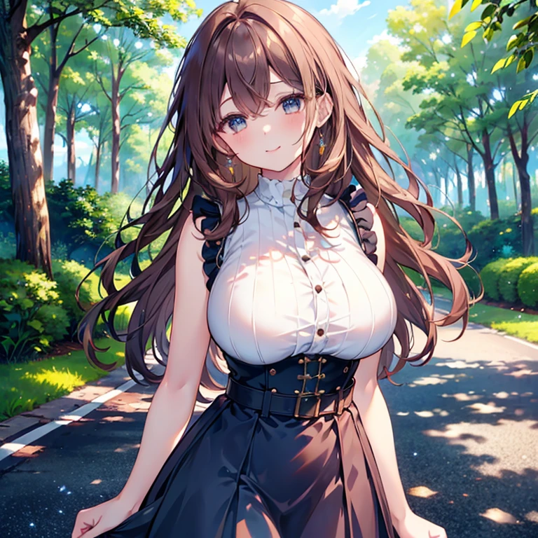 master-piece, bestquality, 1girls,16 years old, View viewers from the side, HD, slight smile, big tits, cleavage, tights cloth, , tiny body, lied, outdoor, mountain,