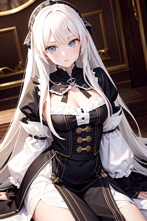 1 girl、Silver Hair，Yellow Eyes、Big Breasts、145cm、Long Hair、Lolita、girl、