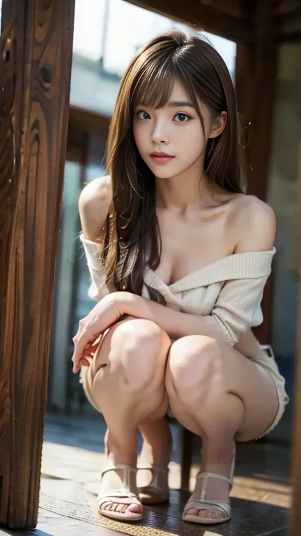 top-quality、masterpiece、超A high resolution、(Photorealsitic:1.4)、1girl in、Shoulder、enticing、looking in camera、beauty legs