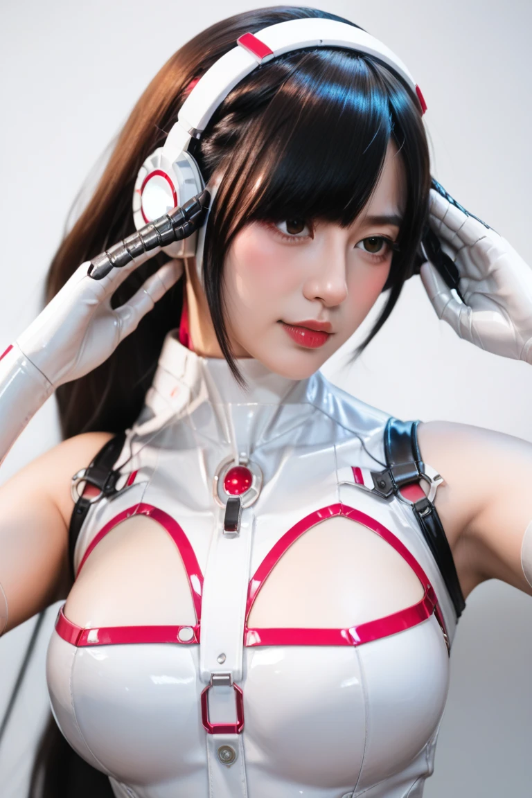Super realistic, hyper realistic, super detailed, (cybersamurai, long hair, blue eyes, black hair, cleavage, upper body, horns, armor, blurry, clothing cutout, mask, blurry background, science fiction, mouth mask, cyborg, cyberpunk, katana on back, katana handle sticking out behind back:1.3) (glowing simple black background:1.25),  masterpiece, best quality, wide-angle Hyperdetailed, masterpiece, best quality, 8k, natural lighting, soft lighting, sunlight, HDR (High Dynamic Range), Maximum Clarity And Sharpness, Multi-Layered Textures