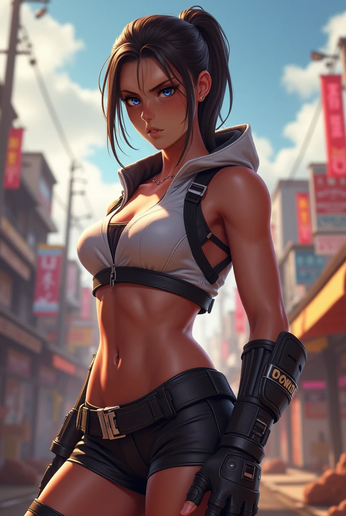 full body shot, 1girl,darlims, gloves, headband, muscular female, belt, halterneck, bandages, tattoo, navel, thigh strap, Posture_of_at_least_two_characters, stilt_house,
(sharp focus, eyes focus, masterpiece,best quality, realistic detail,clear image,realistic,high resolution)