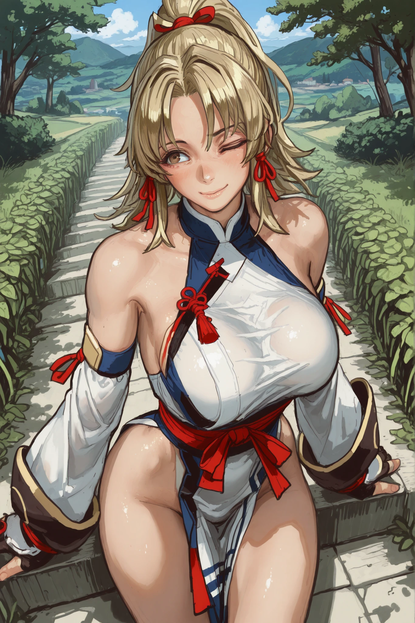 score_9, score_8_up, score_7_up, score_6_up, score_5_up, score_4_up,
BREAK
(masterpiece: 1.0), best quality, perfect anatomy, perfect composition, perfection,
BREAK
cinematic lighting, cannedmos
BREAK
1girl, Mai shiranui (king of fighters) loving expression, one eye closed. Painterly, impressionism, hyperdetailed painting, cannedmos,