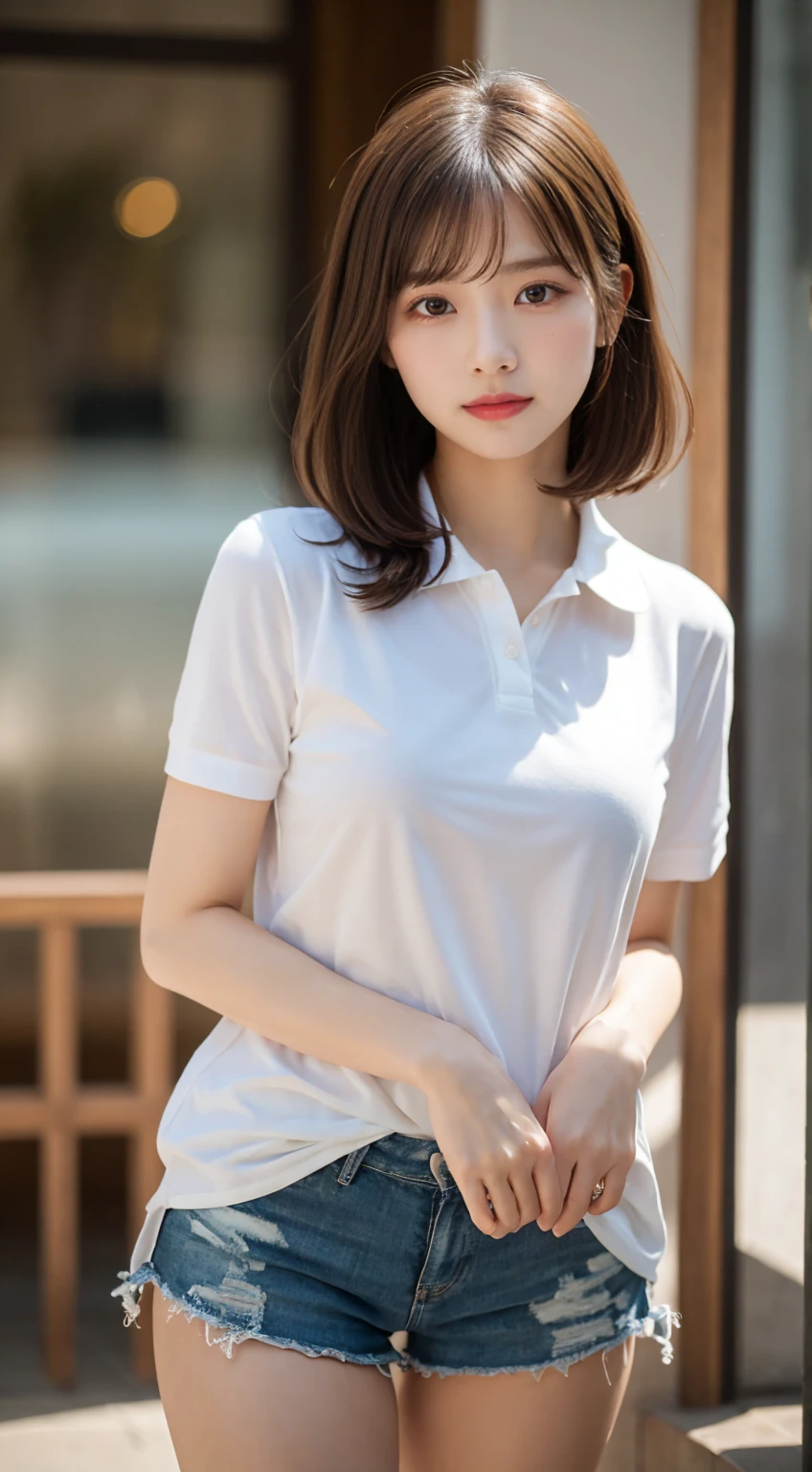 dress、(Photoreal:1.4)、(hyper realistic:1.4)、(realistic:1.3)、(smooth lighting:1.05)、(映画の照明Improvement of quality:0.9)、32K、1 girl、20 year old girl、realistic lighting、Backlight、facial light、ray tracing、(brighter light:1.2)、(Improvement of quality:1.4)、(Highest quality realistic textured skin:1.4)、finely tuned、detailed face、fine eyes、white t-shirt、pleated skirt、(Enhances the mood of your body line:1.1)、(Enhances the beauty of skin texture:1.1)、((Satomi Ishihara))、background cherry blossoms