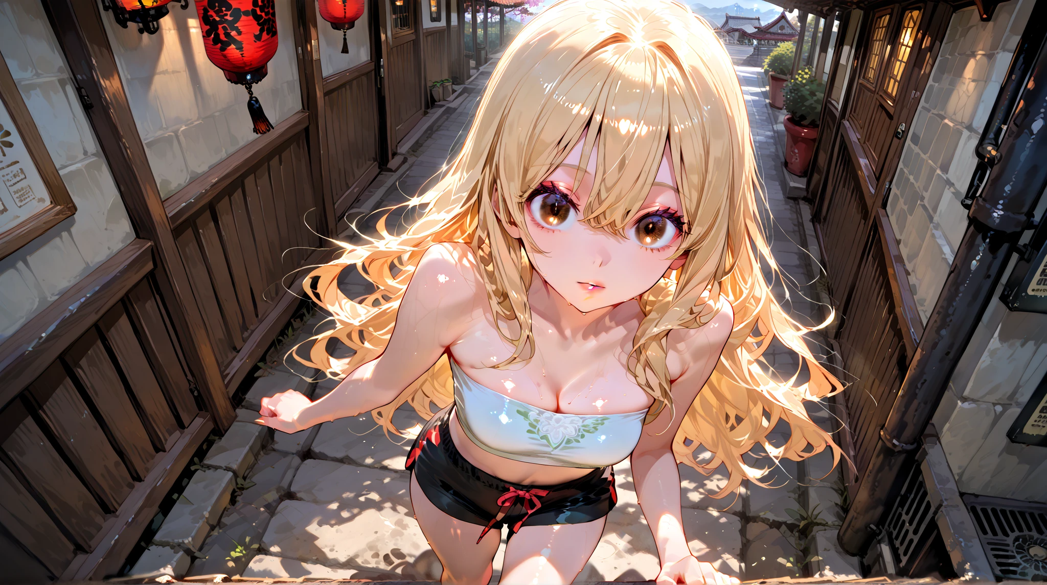 outside,Devil Girl,tail,Showing underboob,naked,Bat Wings,Squat down and spread your legs,From below,Close-up of pussy,Fishnet tights,(((Spreading her pussy))),Short hair in twin tails,Wide forehead,Blonde,Pussy fully open,Hairy pubic hair,Pussy is fully exposed,eyes round and large,Embarrassed,Suck dick,Pink Panties,The blackTshirt,Slightly thick thighs、Hold your thighs with your hands