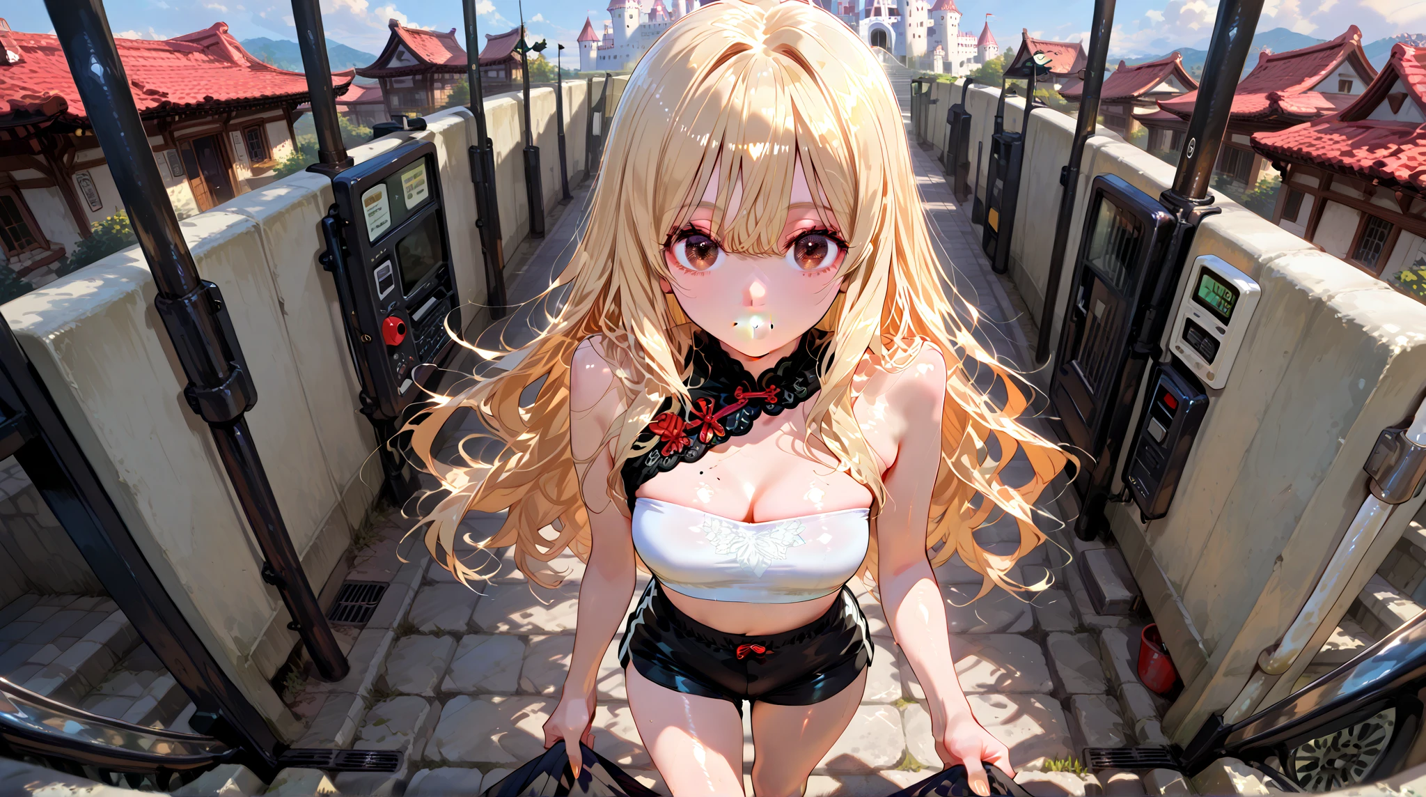 Realistic,indoor、Small window, one wall, Wide-angle,One Girl, blonde、Shortcuts、shy, Embarrassing, Blushed, (Completely torn costume:1.5), Lying in the dungeon、ruins、prison、Humiliated,  Embarrassing,( surprised:1.3), 、Wide-angle, throw, From below,T-Shirts、hot pants、2. Please raise your hand,Handcuffs on both hands、first round、Raise your arms above your head、 Hands tied to the wall, Leaning against a wall、Big Breasts, Light, Shine, (masterpiece), wallpaper