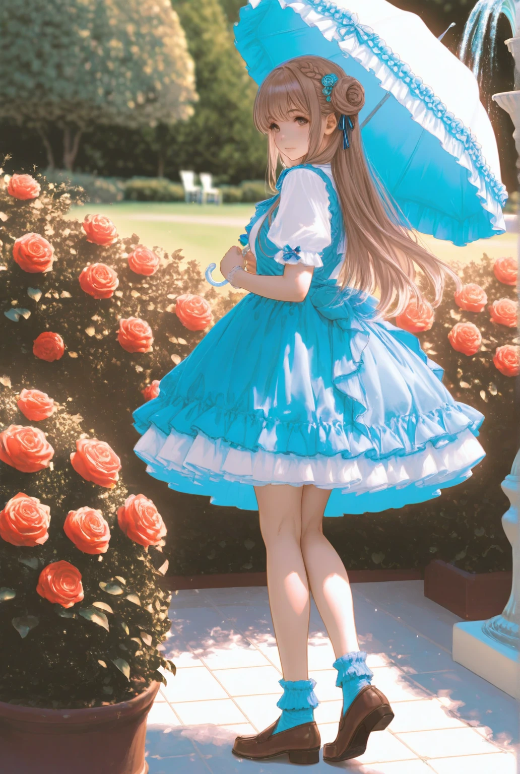Alice in Wonderland is chasing a bunny girl,
