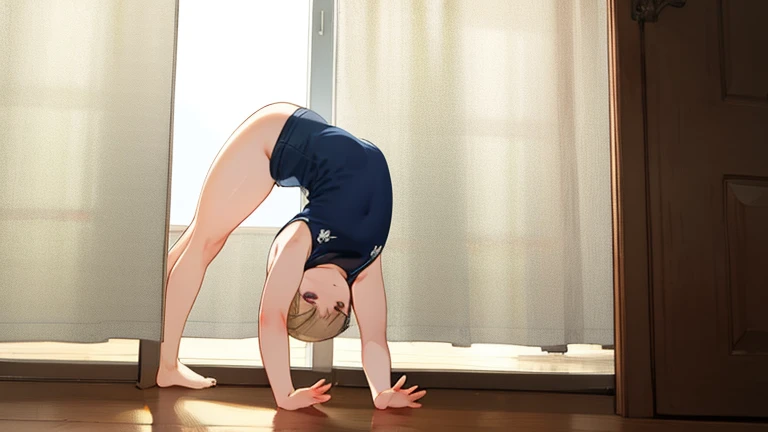 Kate Mara, age 16, tight leotard, olympic markings, hanir in a tight bun, is an olympic gymnast walking the balance beam, graceful posture, show all of her head to toe
