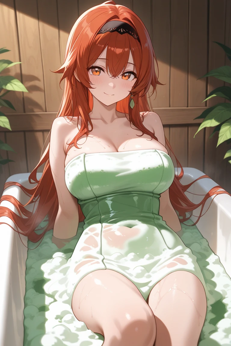 (absurdres, best high quality image, very detailed character and image, carefully detailed textures and pixels, carefully detailed character and image, very detailes features and textures)
{{1character: 27 years old elf girl common citizen}, (Scarlet Red long straight hair, fair skin, light purple eyes, beauty, short pointy elf ears, beautiful face, beautiful features, big breasts, voluptous body, beautiful legs, big butt), (Yellow one-piece swimsuit with frills on her hips, flower adorning her hair), (sweet cheeeful smile, nice sweetest girl), (sitting at the gym's pool)}}