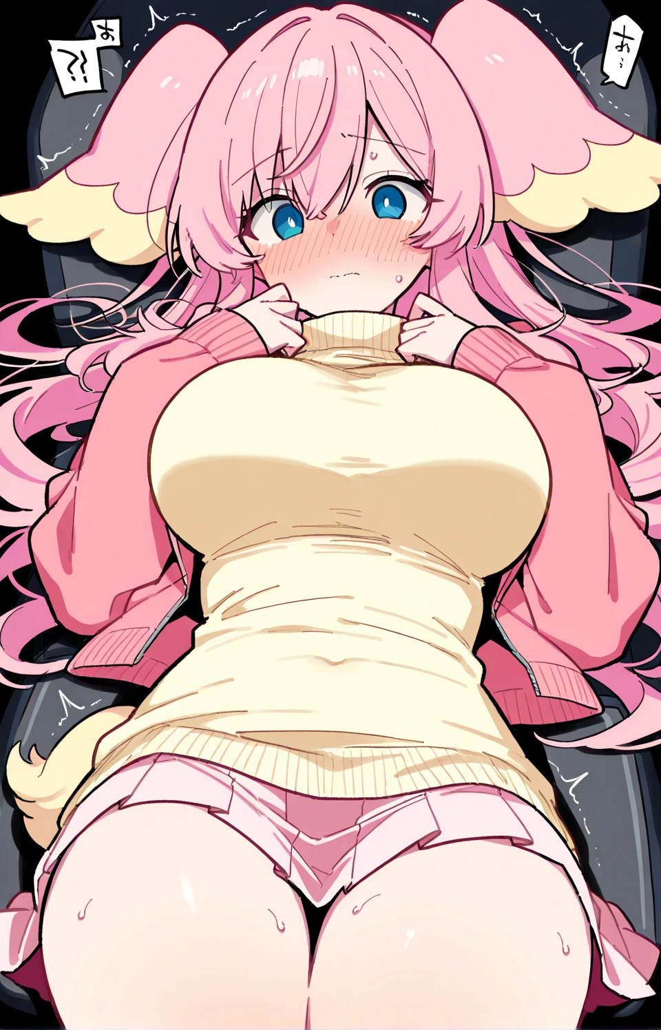 High resolution, extremely detailed, masterpiece, 1girl, long pink pigtails, pink eyes, round face, extremely adorable, premature body, small, short, very cute race, big eyes, ultra cute, simple , pudgy