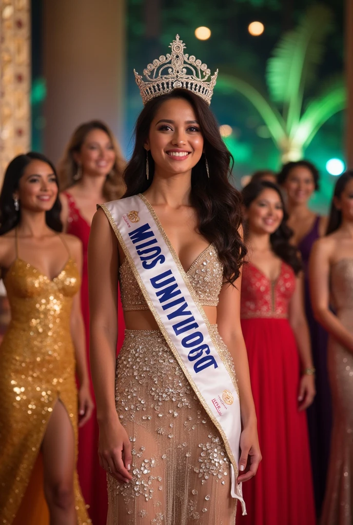 A realistic portrait of an extremely beautiful Salvadorean woman, beauty pageant winner