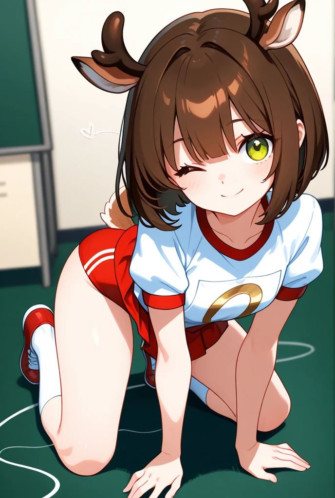 18 year old girl, large eyes, big eyelashes, thin eyebrows, half full cheeks, thick lips, curly brown hair, Brazilian long-sleeved football shirt with number 10, showing the ass, pink panties, long white socks, in pose on all fours
