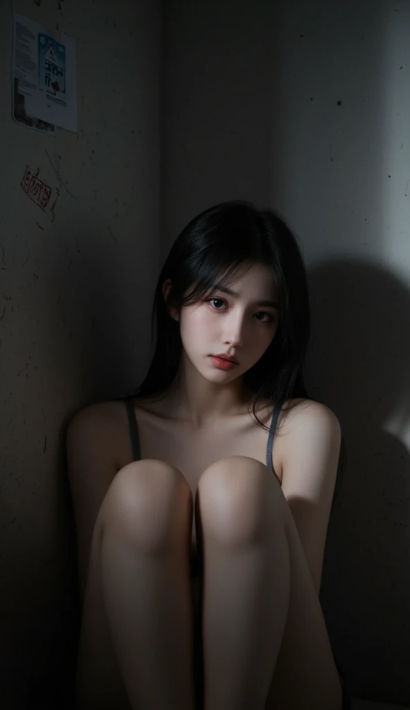 Highest quality、Masterpiece、8k、Japanese women、30th Generation、ghost、Pale skin、ruins、Dark Room、Scary atmosphere、sexy、naked、pubic hair、Slender figure、Beautiful feet、Detailed face、Horror、spider