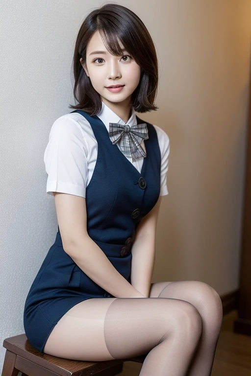 Highest quality、Figures、Cute Girls、sexly、Slender、Red tie、Open front dress shirt、Green exy very detailed、Fine details、Slim Body、Slender、Japanese Girls、High resolution、8k、wallpaper、Perfect dynamic composition、Beautiful fine details、Short Bob Hair、Big natural color lip、大胆なsexlyポーズ、smile、Cold Stare、18 year old girl、Cute、Lolita、Good eyesight、whole body、Light blue wall、smile、