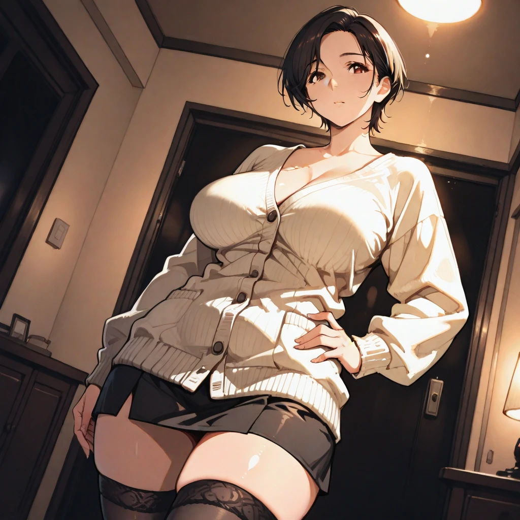 mitarashi_anko, huge_breasts, groin, nipple, standing, solo, Anko_fishnet_bodysuit_bare_legs_Brown_microskirt_Brown_open_trench_coat, forehead_protector, masterpiece, best quality, detailed face, detailed eyes, highres,
