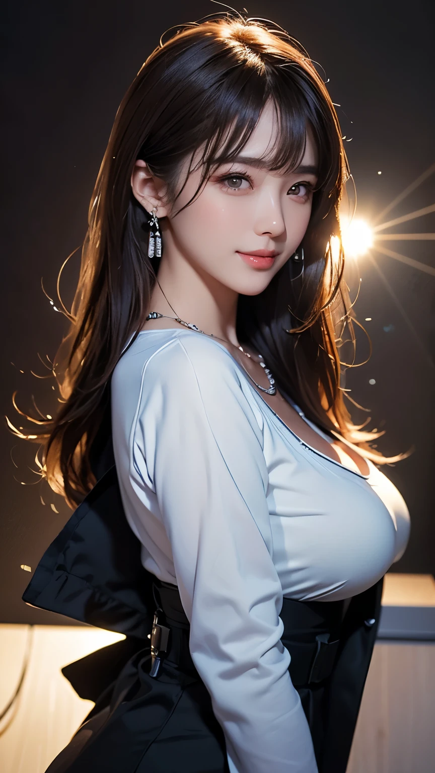best qualtiy，sface focus，the soft light，（depth of fields），超高分辨率，（Photorealsitic：1.4），RAW photos，Bigboobs，Open navel，Long bangs，Ponytail hairstyle，（sportrait：1.4），（From the front side）1girll，独奏，adolable，（Shy，ssmile：1.1），（with brown eye），Detailed beautiful face，（mid day_Hair）， The hall of the castle of Europe，Walk，（off-the-shoulder shirts），