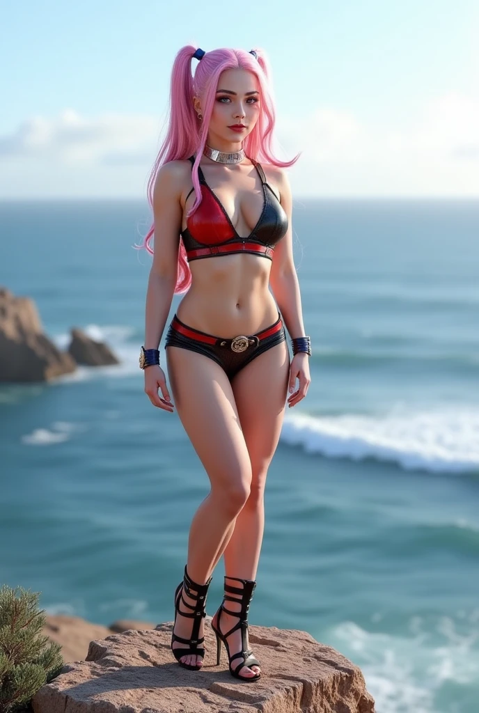 One Barbie, ((Full body)),8th class, Blue eyes, Smiling face, Hair loss swaying in the wind, Hip Hop Singer Pose, Dressed in hip-hop style,PINK Bikini,swarovski,pasties,With a pink bow on the arm, Fashion, Extremely high quality, high details, 8K, clean back ground, in studio, ((Full body shot)),Align your fingers neatly,Accurate Hand Modeling,wave her hand,Street of West Coast Beach