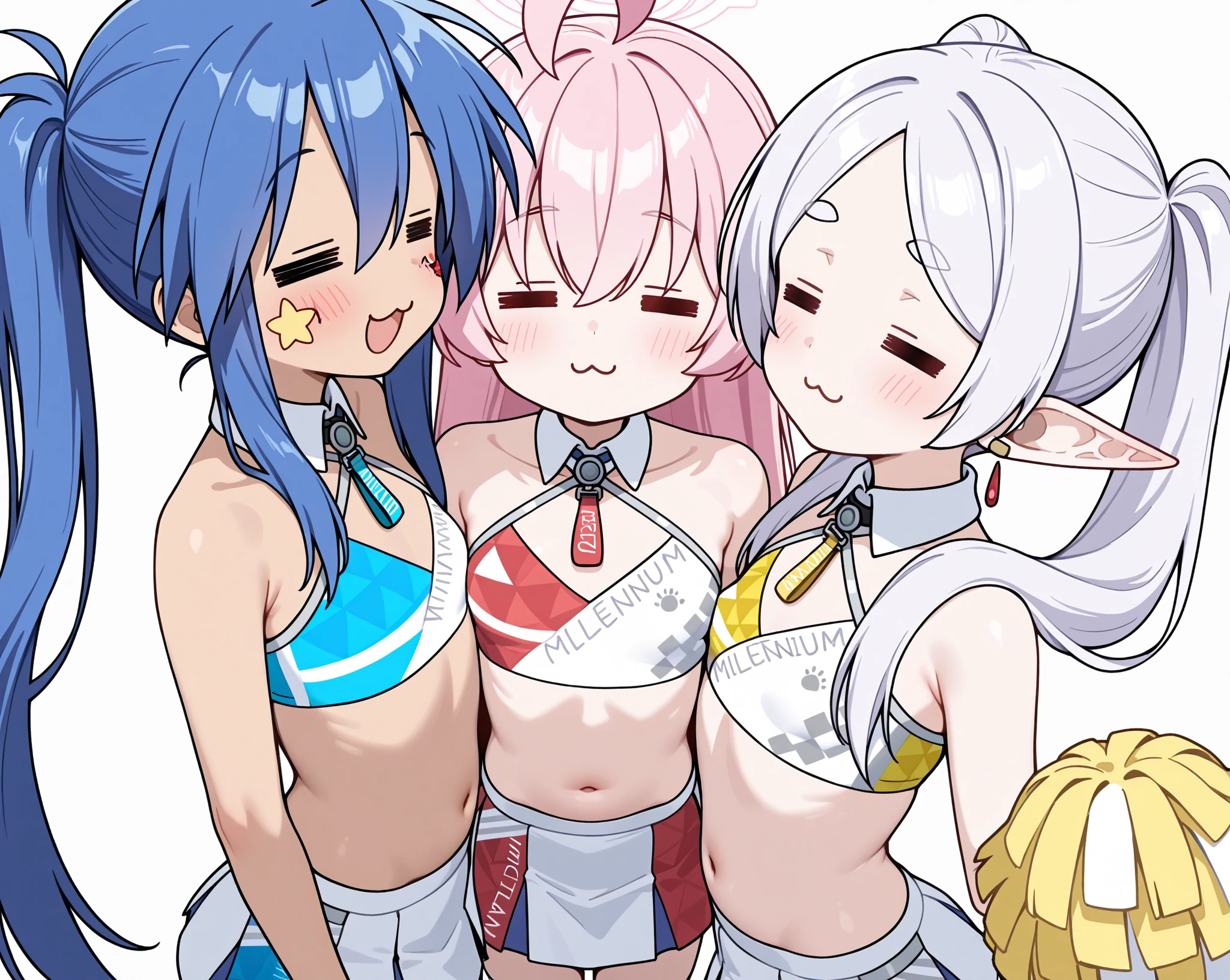 Long Hair, chest, View your viewers, blush, smile, Open your mouth, bangs, blue eyes, 大きなchest, Knee socks, gloves, ribbon, belly button, chestの谷間,  Transparent swimsuit, whole body, Gray Hair, 巨大なchest， (巨大なchest: 1.8), Green Hair, horn, Pointed Ears, Blunt bangs, Raise your arms, (１People Women),  (Side tie bikini bottom), (Transparent micro bikini), (（White tiny micro bikini）), wave hands