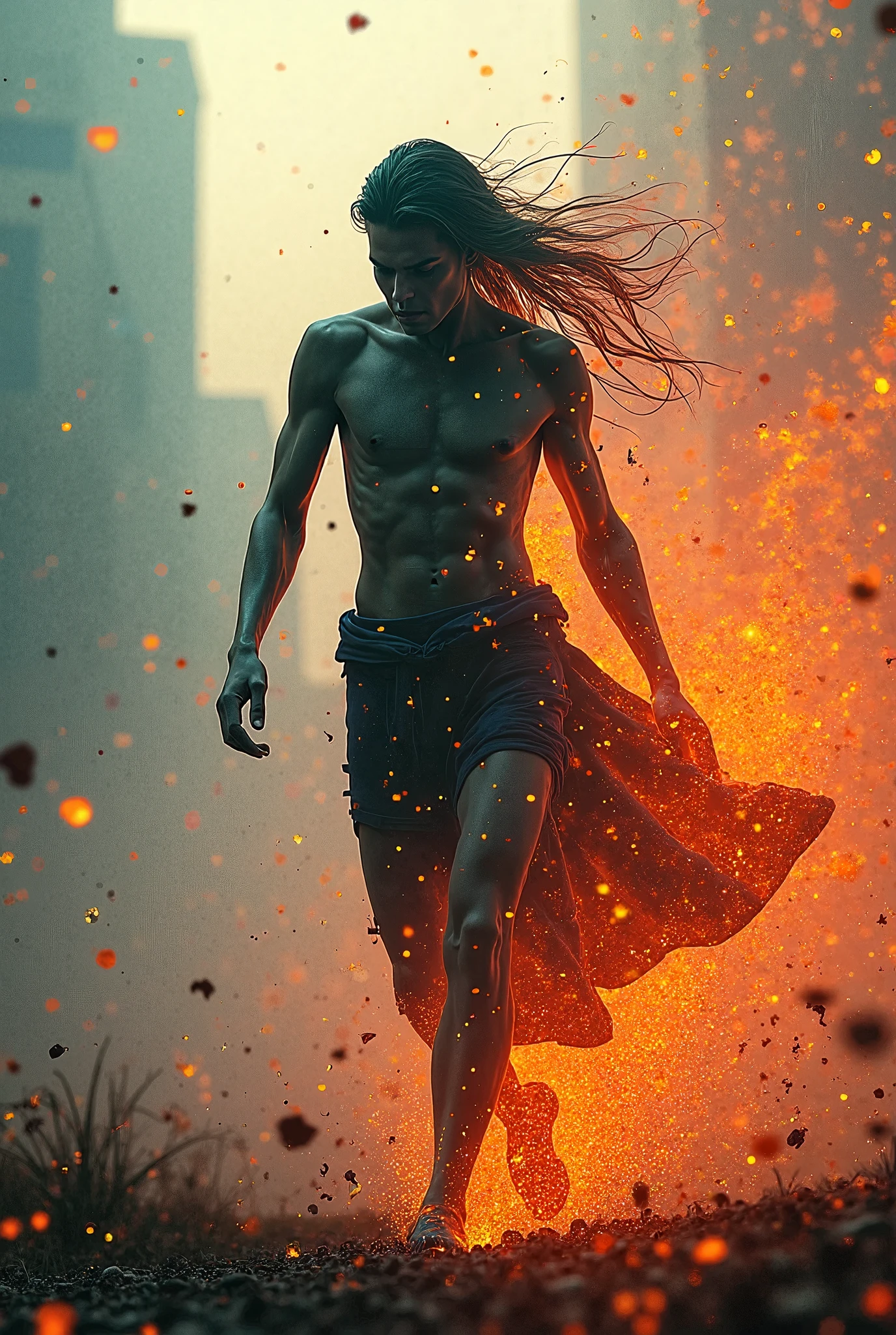 (Masterpiece artwork) (the quality man) In a dark room filled with a strange reddish mist and golden sparks, a beautiful and alluring being of demonic appearance and great magical powers emerges.... Your hair is being lifted by a mysterious wind.