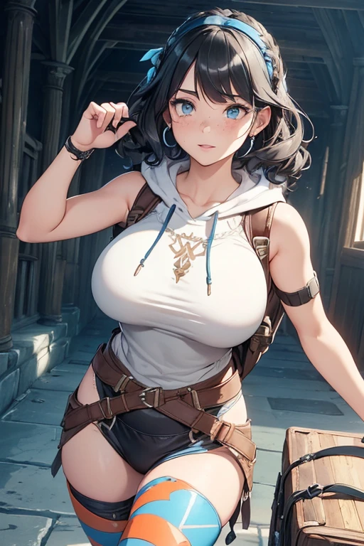 (masterpiece、highest quality、highest quality、Official Art、Beautiful and beautiful:1.2)、(One girl:1.3)Hatsune Miku、Twin tails,Big Breasts,(((highest quality: 1.4))),(比類のないmasterpiece), (Ultra-high resolution),(Ultra-realistic 8K CG),Official Art, (背中にsheathに収められた武器:1.2), internal (dq3), One girl, alone, short hair, Brown Hair, blue eyes, Circlet, Big Breasts, Cleavage, Strapless, Blue clothes, Purple Cape, thighhigh boots, Elbow hand pockets, boots, belt, sheath,, knee boots, In the dark forest,