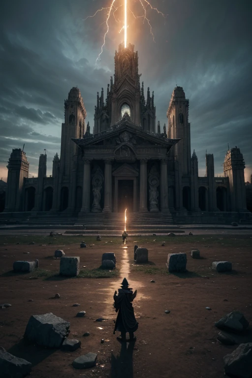 A statue of a female warrior raising his sword, at the top of a set of stairs. Soviet architecture, brustalism, dusk, Soviet brustalism architecture, yellowish lights, snow, gloomy weather, empty place, masterpiece, 4k wallpaper, dark ambiance, give cinematic shot, cinematic photography, cinematic wallpaper, image of film, cinematic image of film, dark scene, 4k cinematic.