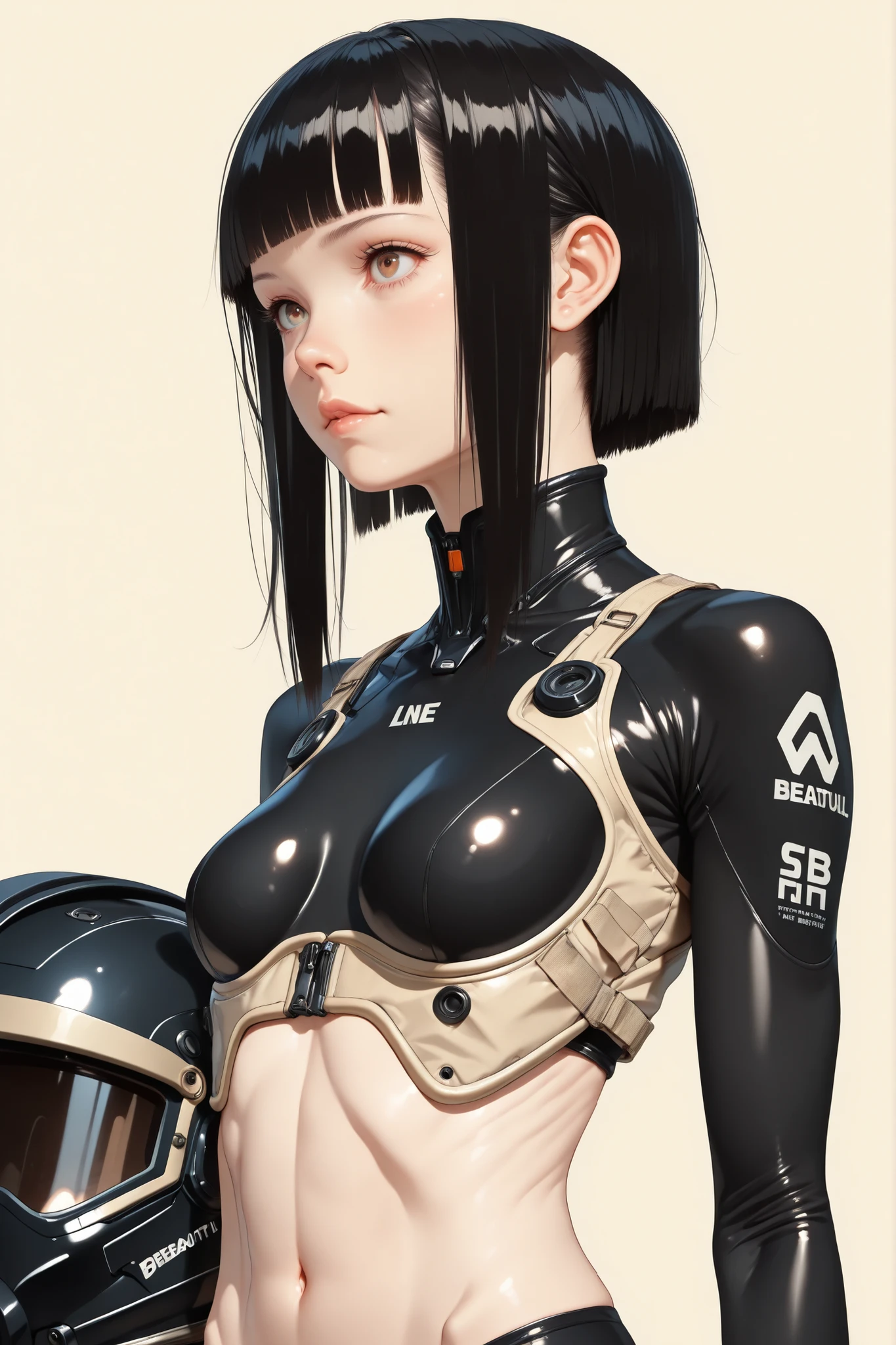 (masterpeace), high quality, (whole body:1.5),((Line Art: 1.5)), ((sci-fi comic style)), ((monochrome)), simple background, action,
BREAK
A young girl wearing a black racing bodysuit, black pants, ((tactical helmet)), (cyberpunk: 1.3), high detail mechanic style, 
BREAK
((beautiful face: 1.5)), (realistic face: 1.3), (short black hair: 1.5), blunt bangs, (slim body: 1.5), (petite bust: 1.5), 
BREAK
anatomically correct, biologically accurate, normal number of fingers, natural limbs, well-proportioned body, best quality, 8k, HD