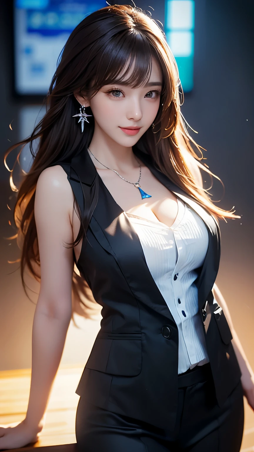 best quality, masterpiece, 1girl, Beautiful face, (photo realistic:1.3), rim lighting, (high detailed skin:1.2), 8k uhd, dslr, high quality, high resolution, 4k, 8k, Bokeh, absurdres, best ratio four finger and one thumb, (realistic:1.3), cute 1girl, wearing black formal blazer, medium breasts, short skirt,