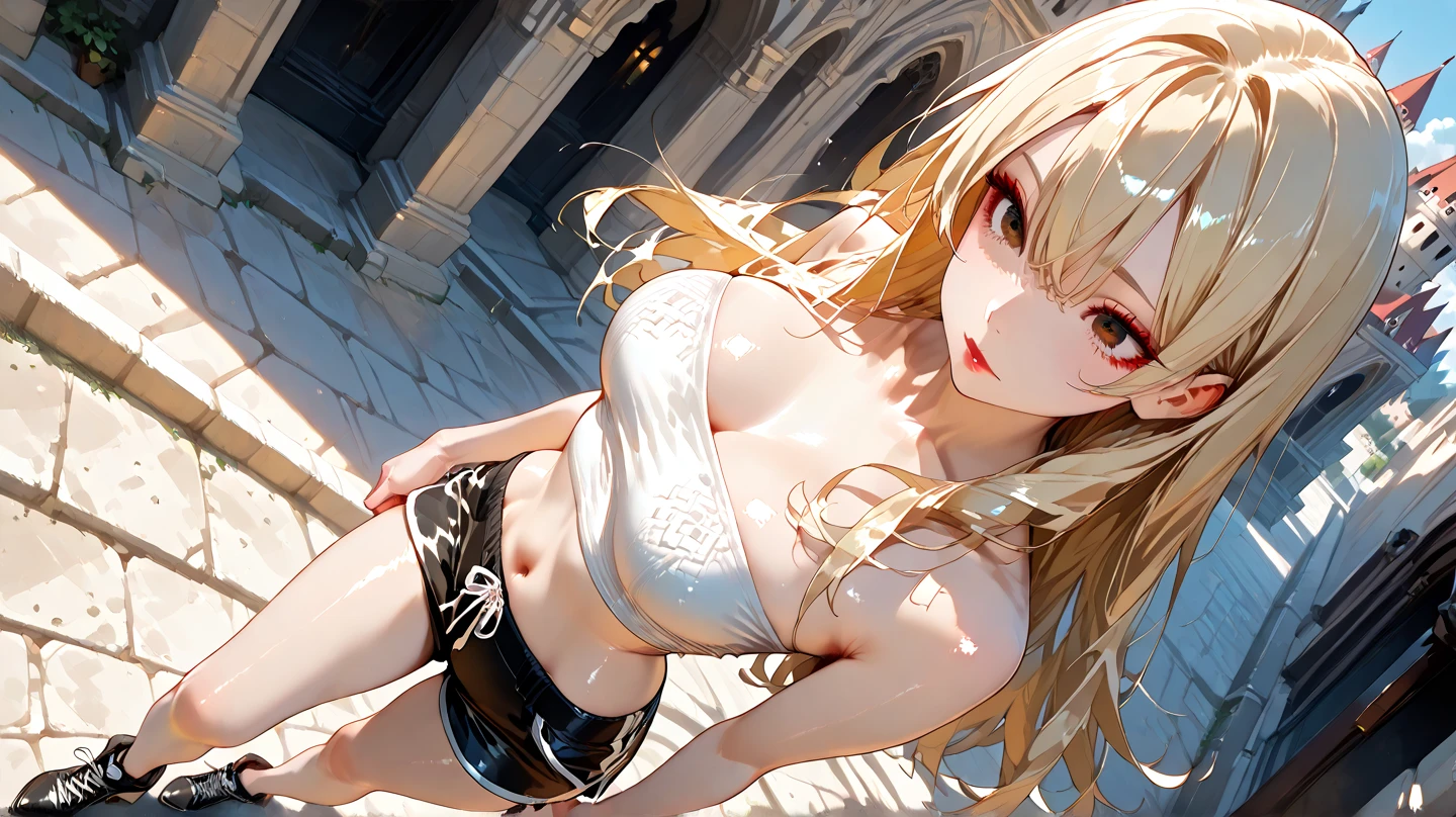 Browsing Caution,masterpiece,Highest quality,Very detailed,High resolution,Octane Rendering,Valkyrie,Blonde hair,Radiant hair,(1 girl),beautiful girl,Beautiful adult face,, ((Detailed female genitalia)),Torn white side tie panties,garter belt,Exposing shoulders,Alluring young woman,Focus on women,Beautiful breasts,whole body,(Perfect body),(((White Latex Dress Micro Skirt))),((Check out the through-rack choker and midi ring with chain。。、Beautiful attention to detail),cute,Nice,White skin,Faint lips,smile,Open your mouth,(hair, Realistic:1),stand,Holding_arms,silver halberd,Spread your legs,Girl trembling with sexual climax, Juice stains,Blushing,Fantasy,Sweat,vapor,(Looking Back)Leather thigh-high boots