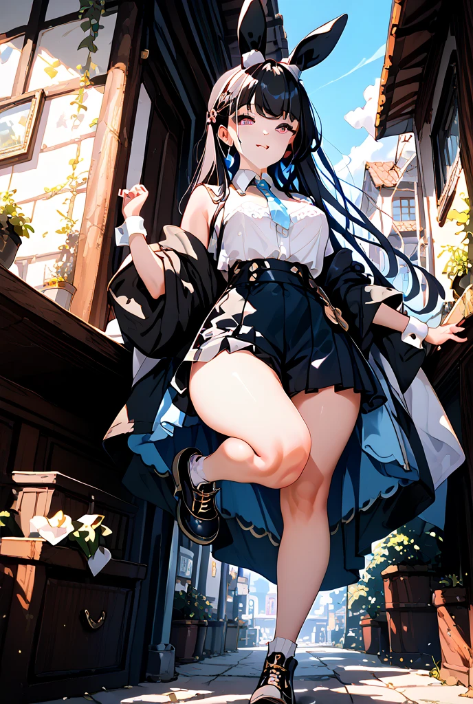 ((Highest quality)), ((masterpiece)), ((Very detailed)), (Very mature),A cute, gentle-looking female high school student with black hair and a height of about 165cm.,A female high school student with a cute smile and small breasts wearing a transparent blue waifus with a cute patterned hood and bare shoulders, A gentle woman with a slightly long vertical face,Small Faced Woman,alone, Cute attitude,(background(bright),Long Hair - Straight,Knee-high socks、A transparent blue veil with a cute pattern and white hood with off-the-shoulder sleeves,White wall、Sitting、Facing the viewer、縁に模様がある壁が1面のbackground