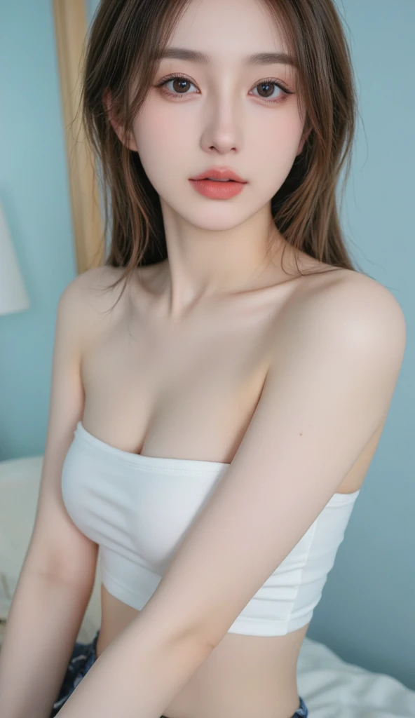 All nude,slim,topless,Model Body Type、Small breasts、choker、Small breasts.UNDERLESS,closeup,笑み