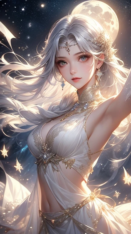-((masterpiece)), (((best quality))), ((ultra-detailed)), ((illustration)),[realism light effect],shadow,(Fantasy style),(white background:1.6), simple background, (earth theme),(a cloak)[(hair focus,((1girl)),[(big slime hair): (cloud hair):0.3], (hair on background),(high saturation),(hair surrounded by galaxy splashes),(hair surrounded by white dot)):((her hair is becoming galaxy clouds,:1.27628), (hair and clothes is galaxy clouds and cluster of stars:1.1025),(a cloak is becoming galaxy clouds)(colorful_galaxy_print_clusters_of_stars_print:1.35),((detailed starry sky with colorful galaxy and galaxy clouds):1.2)):0.35], (((masterpiece))),(((best quality))),((ultra-detailed)),(illustration),(dynamic angle),((floating)),(paint),((disheveled hair)),((beautiful detailed face)),collar,bare shoulders,white hair, ((colorful hair)),((streaked hair)),beautiful detailed eyes,(Gradient color eyes),(((colorful eyes))),(((colorful background))),(((high saturation))),(((surrounded by colorful splashes))),(((surrounded by colorful dot))),colorful bubble,((shining))