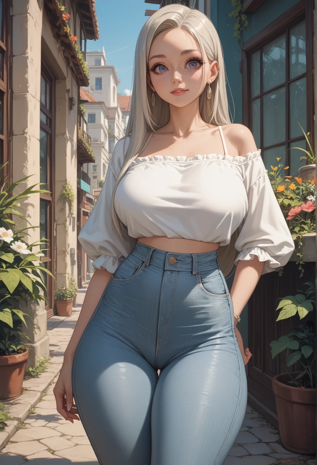 , from behind, low key lighting,
1girl, young woman, sexy, fair skin, stylish, makeup, (freckles:0.8), Small breasts, cleavage, slim waist, wide hips, thick thighs, curvy
wearing collared shirt or blouse tucked into high-waisted jeans or corduroys, paired with a pair of oxfords or loafers and a pastel cardigan
in A tranquil, sunlit vineyard with rows of grapevines and rolling hills
BREAK
Silver/Gray hair, Goddess braids,
<lora:Sexy-Polish:1>
<lora:add_detail:0.5>