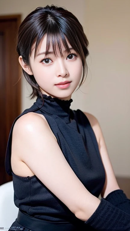 table top, highest quality, 8K, 8-year-old, Ten generations, RAW photo, absurd, award winning portrait, smile, alone, (night:1.8), idol face, delicate girl, Upper body, Digital single-lens reflex camera, looking at the viewer, Frank, Sophisticated,thin arms, professional lighting, film grain, chromatic aberration, (Eye and face details:1.0), (Bokeh:1.1) , (In underwear:1.1) , close your mouth
