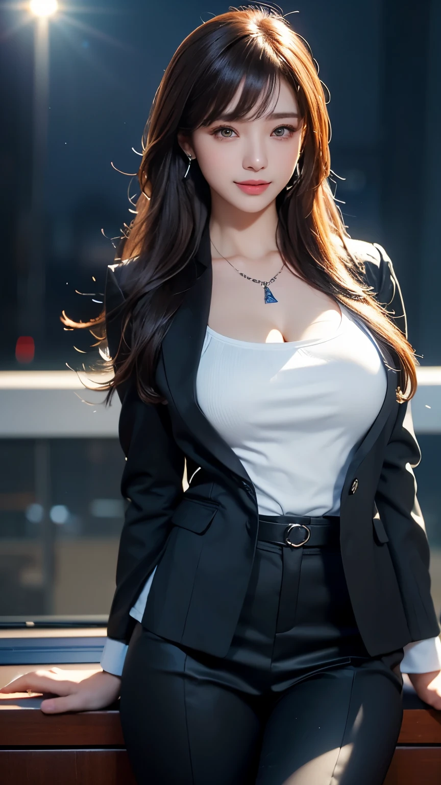 best quality, masterpiece, 1girl, Beautiful face, (photo realistic:1.3), rim lighting, (high detailed skin:1.2), 8k uhd, dslr, high quality, high resolution, 4k, 8k, Bokeh,  absurdres, best ratio four finger and one thumb, (realistic:1.3), cute 1girl, wearing black formal blazer, medium breasts, short skirt,
