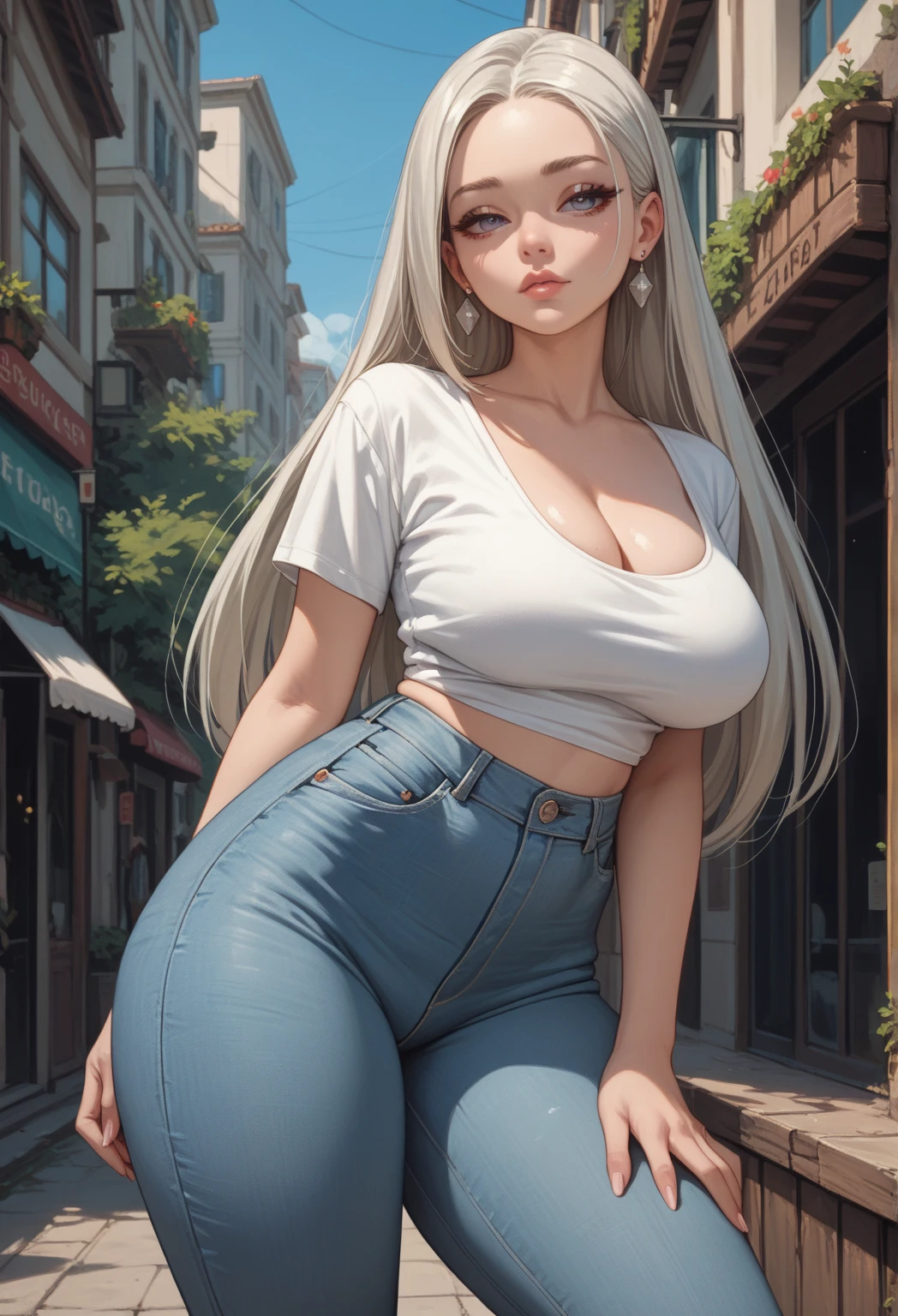 1girl, looking away,
(masterpice:1.2),(best quality:1.2),(ambient soft lighting:1.3),beautiful young woman,perfect face,beautiful purple eyes,braids,curvy,wide hips,large breasts,sexy,alluring,(dynamic pinup pose:1.1),thick glossy lips,eyeliner,standing,denim shorts,crop top,(fishnets),outdoors,sunny day,warm colors,warm theme,intricate,highly detailed,4k,
<lora:shy:1>