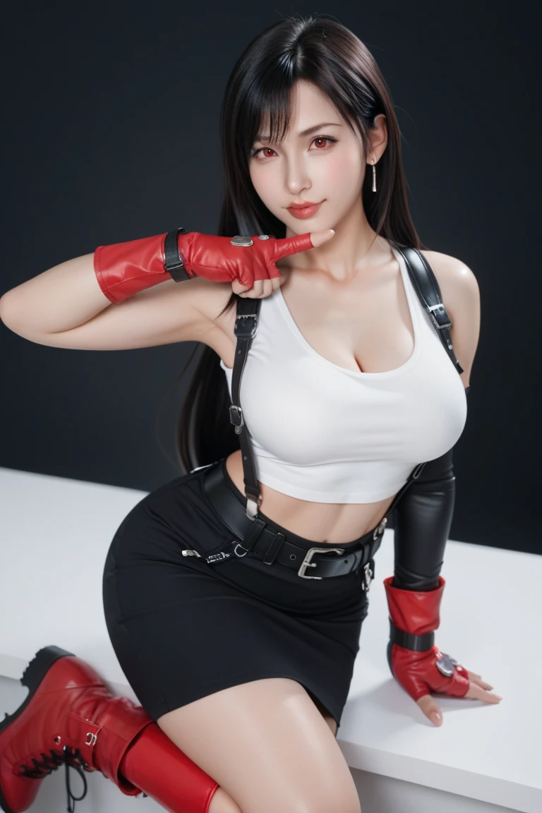(photorealistic:1.4),best quality,realistic, masterpiece, an extremely delicate and beautiful, CG,extremely detailed ,highres, extremely detailed, 1girl, beautiful detailed girl,full body, realistic beautiful detailed eyes, light on face, cinematic lighting, crop top,tank top,skirt,black thighhighs,suspender skirt, photorealistic, highly detailed, detailed face, solo cute woman, ephemeral beauty, , show nipples, show vagina, wide open legs:1.5, spread legs.