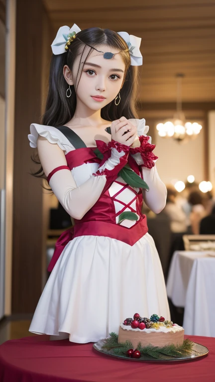 ((extremely detailed CG unity 8k wallpaper)), masterpiece, ultra-detailed, floating, high resolution, sexually suggestive, (petite, absurdly long white hair, princess, white mage, blue eyes, (ornate long white and red see through layered long dress with long detached wide sleeves and intricate embroidery), bridal veil, circlet, bridal gauntlets, blushing, shy, arched back, ruffled petticoat, ornate corset, Rose for Blackpink.Vén váy