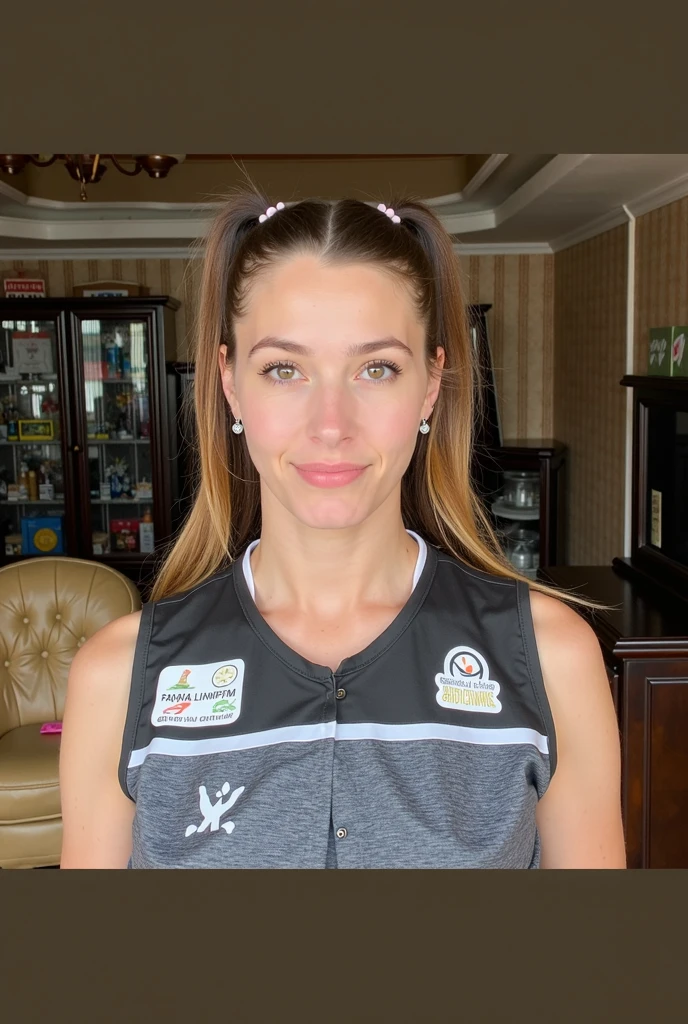 Picture, best quality, portrait photo of beautiful Koh_Gibi smiling, wearing adidas sportswear, looking at viewer, perfect face, perfect eyes, sharp focus, in a gym, gym interior
