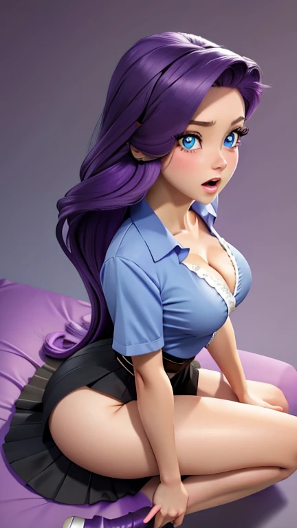 ((best quality)), ((highly detailed)), masterpiece, (detailed eyes, deep eyes), (1girl), dynamic angle, cowboy shot, mlprarity, woman, smile, looking at viewer, ((purple hair)), ((blue eyes)), 50's cocktail dress, housewife, pearl necklace, apron, (indoor, kitchen), flashing breasts, ((exposed breasts, nipples)), graceful pose, realistic proportions, woman, cupping breasts, puckered lips, open shirt, rolled sleeves, american face, woman