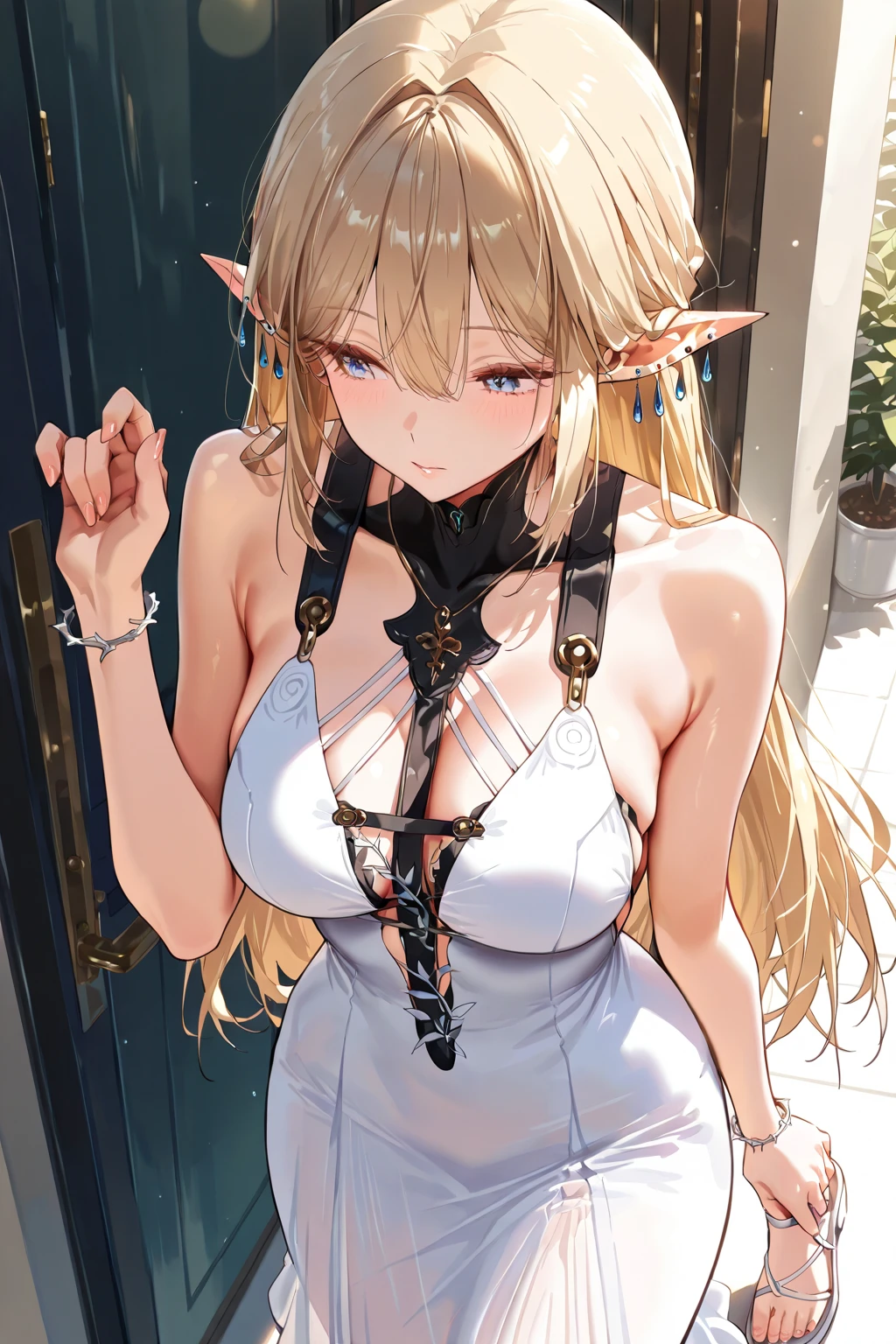 masterpiece、(detaileds、hight resolution、top-quality)、女の子 1 人、The most common elven clans。Wood Elf、Forest Elf、With the Forest Man。Originated as a light elf(ljósálfar)be。 Blessed with good appearance long-lived(Some half-elves have a human-like lifespan.) Love nature、Not familiar with machine civilization Good at bows and arrows and magic Living in a settlement in the forest.、Often uses daggers and bows as weapons。 A naturalist who is familiar with the forest、Reluctance to use fire or metal、It is not uncommon to hate machine civilization to the point of spitting。 When it comes to metals、In rare cases, not only can you not wear equipment that includes them because it leads to poor physical condition.、There are also works that say that it is impossible to even get close。 pure、Associations from naturalism?、I am vegetarian and do not eat meat、Or those that are constitutionally inedible。 Peaceful and not penchant for conflict、Exclusive to other races、He is also a stubborn person who has no mercy for those who ravage his own territory.。 Although physically fragile、He is a genius when it comes to long-range weapons, mainly bows and arrows.、There are many settings that are good at magic。 pure、Depending on the work「Elves are beautiful」and also those that。 In general, they are often considered to have a longer life than humans.、Lives in hundreds to thousands of years、As a result, the sense of time may be different from that of humans.。 Have a good temperament。 On the physical side、Hair is often gold, green, etc.。 When it comes to proportions、unclear、Slender with beautiful breasts and small breasts that reflect nobility