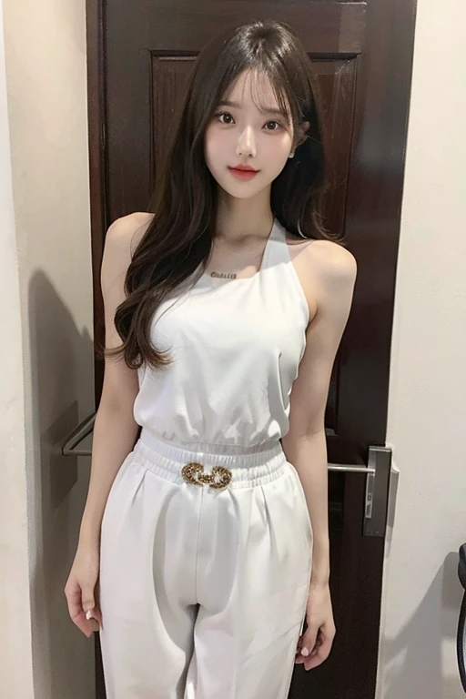 ((highest quality)), ((masterpiece)), (become familiar with), perfect face,4k,1 girl, Japanese、18-year-old、alone, confused, highest quality, (smug face:1.2), black hair, black eye, sleeveless dress, hair ornaments, yellow dress, short, side ponytail, long hair, outdoor, noontime, noon, city, performer, sun, small breasts, flat chest, white gloves, white stockings, (put your hands on your hips:1.2), (portrait, straight, throw, looking at the viewer, Upper body:1.3)、skirt lift、Panty shot、I can see your pants