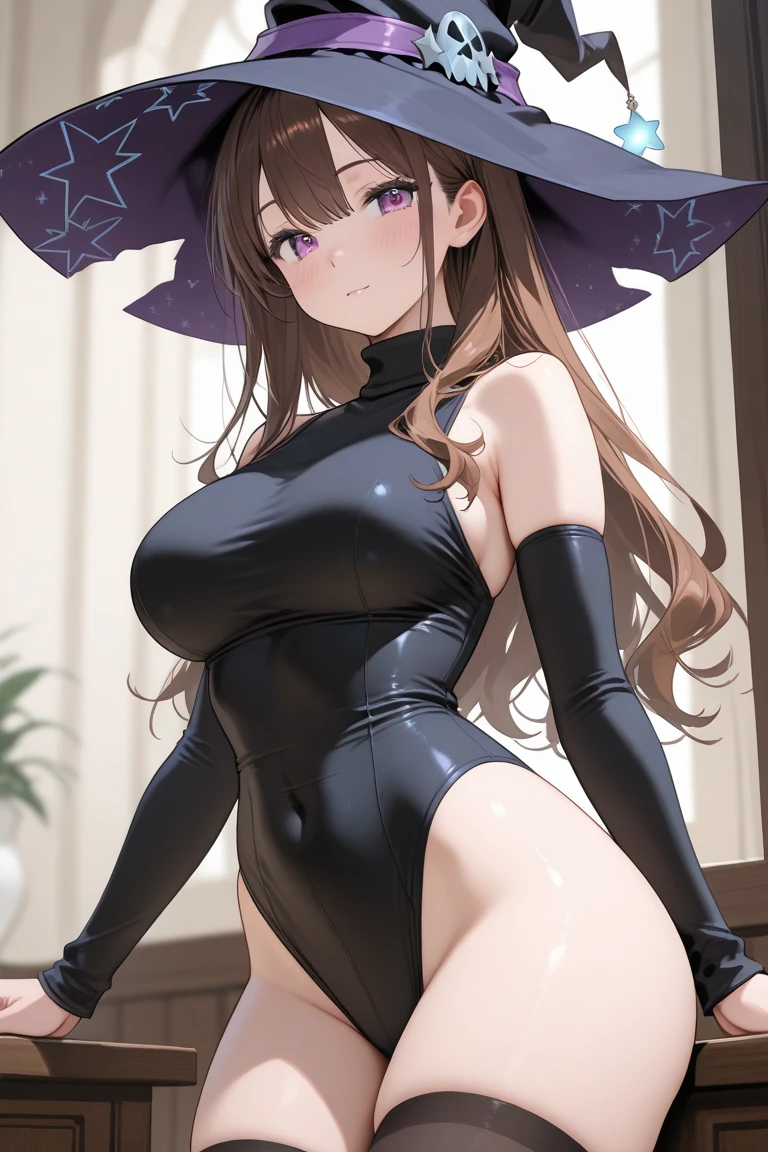 one girl, long hair, black hair, wavy hair, blue eyes, one eye closed, forehead, big breasts, happy smile, halloween costume, standing, night city