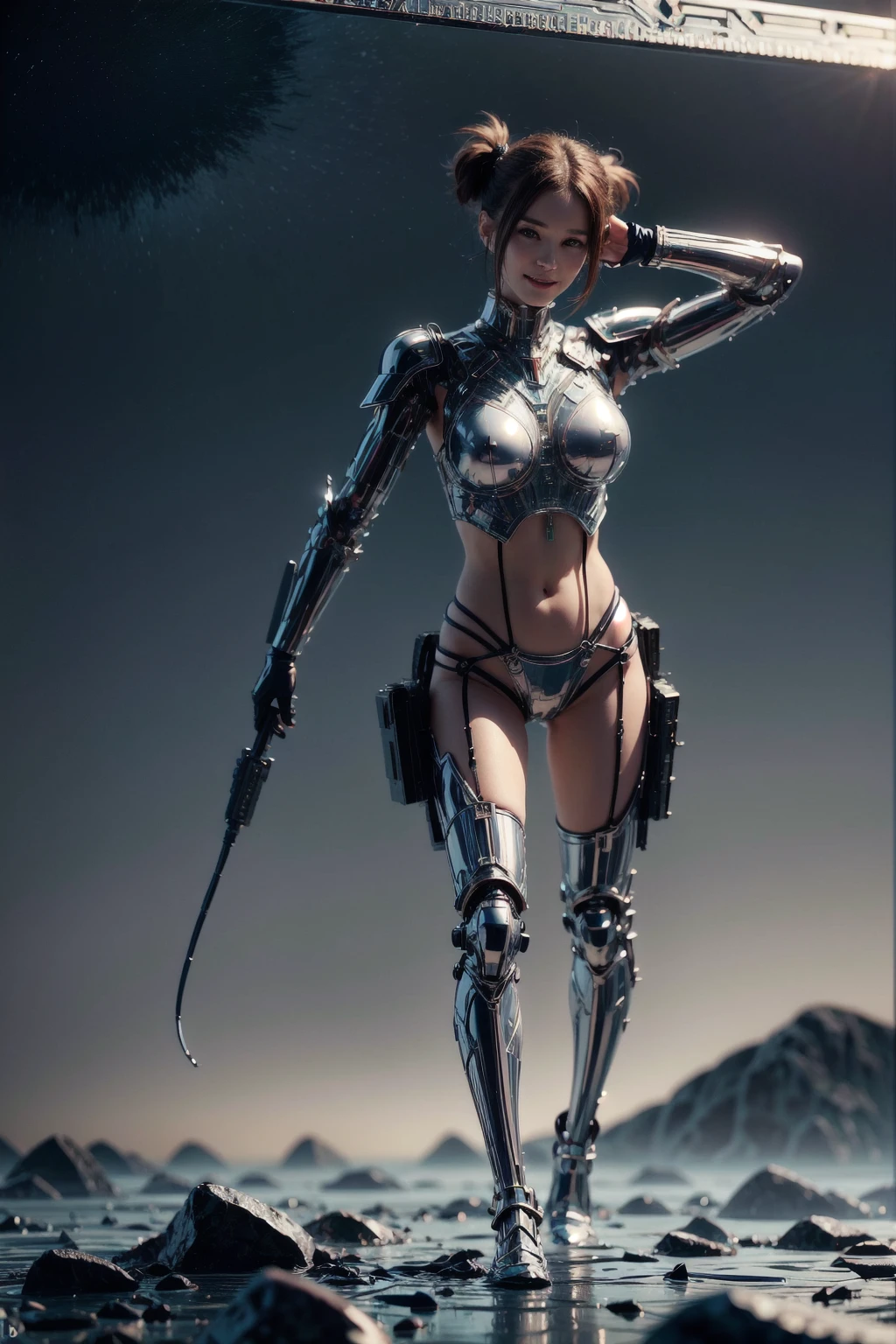 pale skin naked 1girl, masterpiece, best quality, ultra detailed RAW, high-resolution, ultra realistic, 16K, intricate details, full body, cinematic lighting, portrait, bokeh, (pale skin, fair skin, real skin, high detailed skin texture, abs, saggy boobs, slim body, skinny), (in cyberpunk city, one large moon, roof of building, night view, Rainbow Neon lighting tokyo tower, Moonbow), ((exposed breast)), ((biomechanized arms and biomechanized endoskeleton body with intricate details Rainbow Neon lighting pattern)), (holding long sword with intricate details Blue Neon lighting pattern)