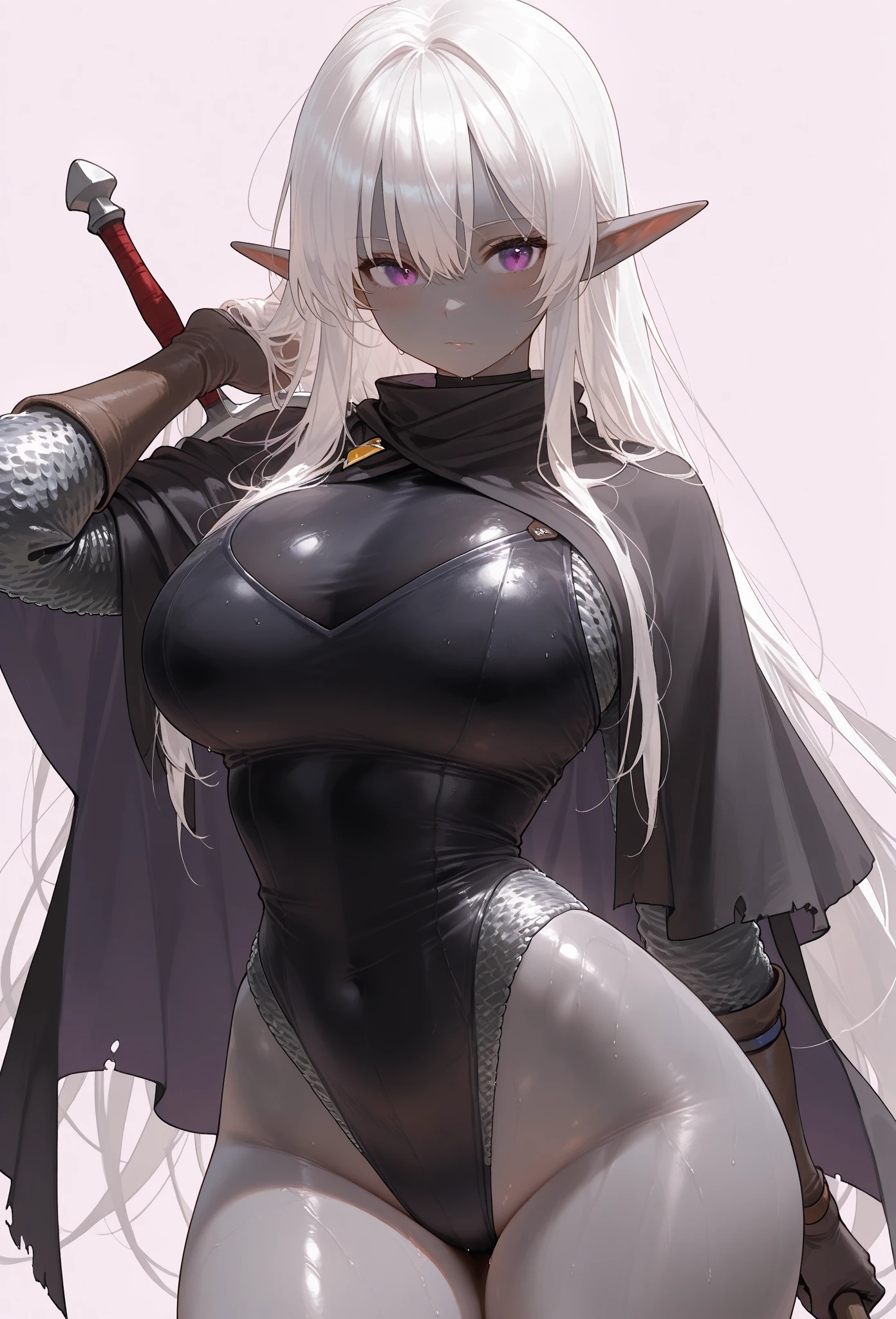 (photorealistic:1.4), (masterpiece, sidelighting, finely detailed beautiful eyes: 1.2), masterpiece*portrait, realistic, 1 girl, 3d face, glowing eyes, shiny hair, lustrous skin, red eyes, white hair, long braided hair, (dark skin), (dark skinned elf), (dark elf), sexy bikini armor, plate armor bikni, in the forest, ((still wearing armor but half naked, armored but half nude, nipples showing)) (ahegao expression, tounge out, saliva dripping out of her mouth, drooling), close up view, viewer pov from infront of her, looking at viewer