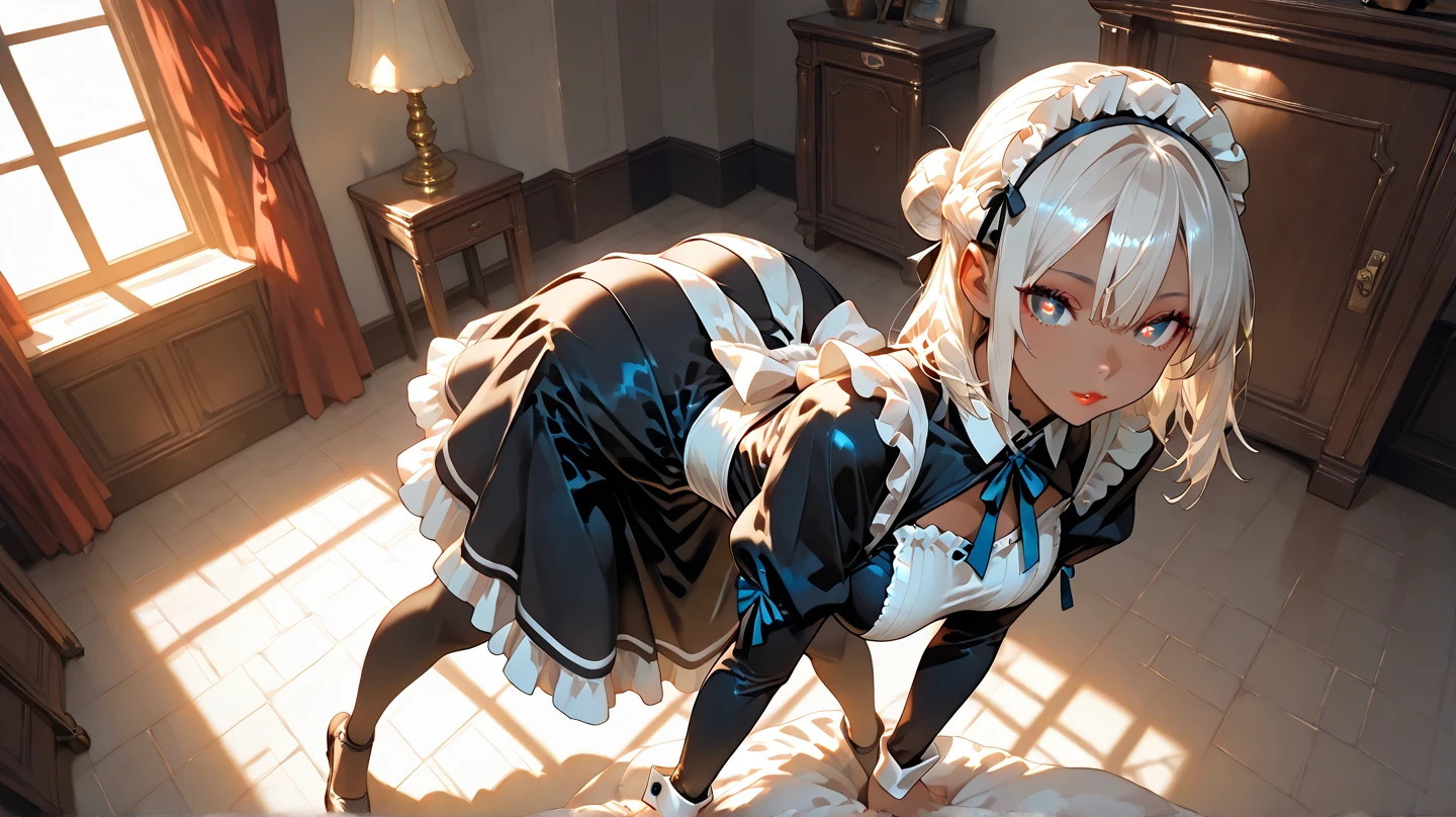 Shiny blond hair, very long hair, sophisticated haircut, ((((hair fully braided)))), ((small twisted braids)), thin and oval face, submissive, (((gagged))), ((((very cute maid girl)))), ((((very cute black maid dress)))), ((((cute waitress serving a blond man)))), cute and blushing 18 years old anime girl, look away because she is embarrassed and blushes, bright blue eyes, detailed face, detailed members, detailed arms, detailed hands, ((((sparkling diamond jewelry)))), tiara, ((makeup)), high heels, puffy sleeves, long gloves, long eyelashes, maid costume, maid dress, maid girl, Girl lying, tied by ropes, shackled, can no longer move, tied tightly, very hard tied up with lots of ropes, hampered by so many ropes that she can no longer move, bound hands and feet, ropes tie his whole body, tied extremely tightly and forcefully to her bed by a lot of ropes, its limbs are strongly tied together by ropes, his torso is tied up with thick cords, her chest is so tied up with ropes that it sticks out, her legs are tied tightly with thick ropes, his hands are tied behind his back with ropes, she can no longer move her feet, her hands which are tied by thick ropes, she desperately tries to free herself, likes to be tied tight with big ropes, likes to be immobilized by big ropes, lying down, his hands and feet are strongly tied to the railing of his bed, his legs are pressed together and tied with ropes, its limbs are held vigorously by imposing ropes, her hands are tied securely behind her back by ropes, her chest is compressed by strong ropes, she is pressed against her bed and restrained by large ropes (shibari, arms behind the back:1.4), (hands on the back), (masterpiece, best quality) 1.5, 1girl, solo, (sexy, beautiful woman, perfect face, perfect eyes, perfect hands), samus aran, (shibari, arms behind the back:1.4), (hands on the back), Spread the legs, s' ((lie in bed by big ropes)), ((close up of the girl)), ((((lie in bed))))