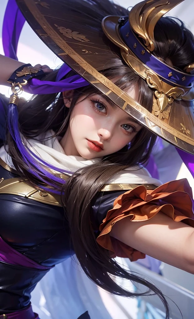 <lora:Brd_Glam:0.65>, Masterpiece, high quality, 4K, beautiful design, shiny, from above, top angle, (redshift style:1.1), (analog style:1.1), sexy, realistic, photo shoot, professional, high contrast, brown haired woman,[Dua Lipa|Lana Rhoades], 1girl, solo, expressive look,smiling, (puffy lips:1.155) HDR, highest quality, sharp focus, looking at viewer, facing viewer, 8k, blue eyes, BRD_Glam, woman wearing BRD_Glam,  a hat with frills, playing the harp, glossy bimbo