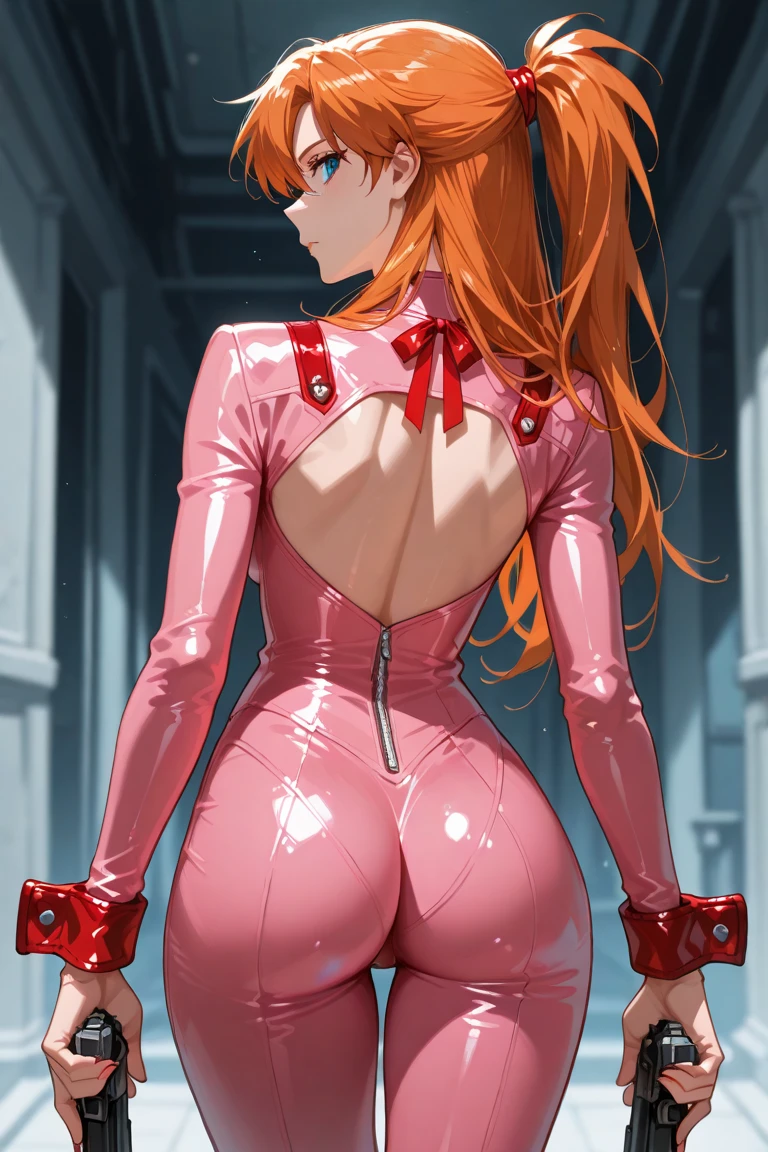 Kousaka honoka, tight , from behind,(red bodysuit:1.2), solo,embarrassed,hands on glass ,ass on glass,window fog ,water drop, huge ass