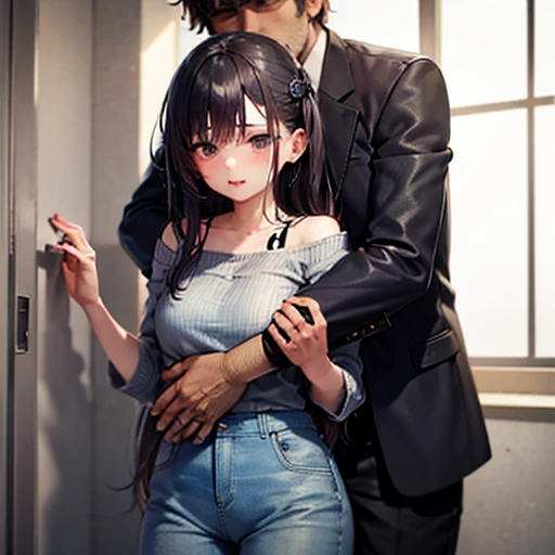 nsfw, (view from direct bottom, lying on her side, mature female, lying on her back, fainting, a little apart legs, Dirty stone floor, Graffiti wall background, photos on ground, full body shot, Alley, night, dark, slim body, closed eyes, bitter tears, closed mouth, ((whipped scars on body, scratched scars on body)), erect nipple, cum on face, cum on hair, cum on body, cum on legs, cum on skirt:1.0), (NUDE, torn pink floral skirt, no underwear, beige Pantyhose, Torn pantyhose, Open cloth, Skirt rolled up, torn skirt, lifted up black bra, torn cloth, White blouse with frills, white high heels), straight long hair, hairs on her face, hairs on her shoulder, black Hair, (Mid-chest, closed eyes:1.0),Round eyes, Drooling, A face with tears, Sad face, (one guy, fellatio, he grabs her head)