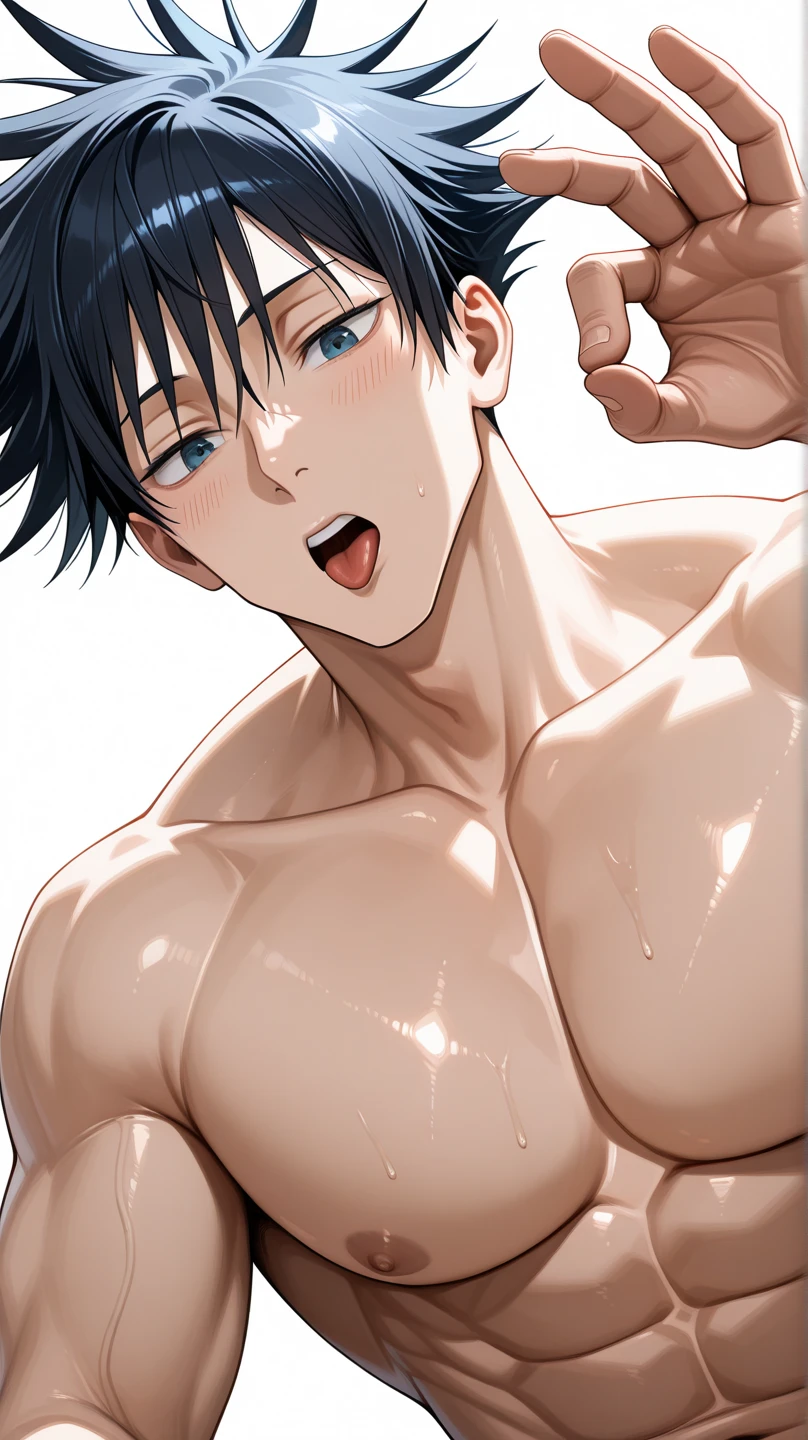 high quality, detailed, (20 years old anime guy), (black hair with middle part), (blue detailed eyes), (abs:1.5), (shiny skin), black briefs,(big bulge),(detailed nipples), Soccer clothes, Tall