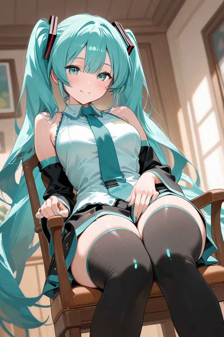 hatsune_miku absurdres commentary english_commentary highres 1girl between_breasts black_footwear blue_eyes blue_hair blue_nails blue_necktie boots breasts closed_mouth detached_sleeves female_pubic_hair full_body high_heel_boots high_heels kneeling long_hair long_sleeves looking_at_viewer medium_breasts meme meme_attire miku_collar_bikini navel necktie necktie_between_breasts nipples nude pubic_hair pussy simple_background solo thigh_boots twintails very_long_hair