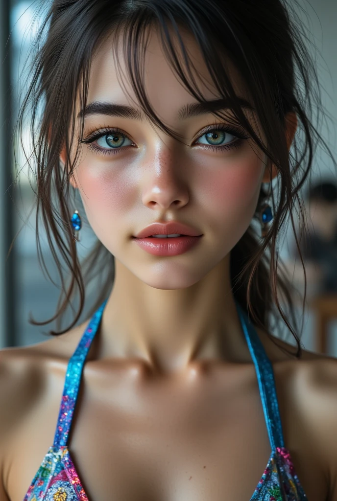 masterpiece, best quality, hyperrealistic, cinematic photo, 2heads, (13 year old girl:1.5), (two headed girl:1.5), Ukraine, pronounced feminine features, cute underwear, long hair, huge breasts, freckled face, (8k, epic composition, photorealistic, sharp focus), elaborate background, dslr, intricate details, medium shot